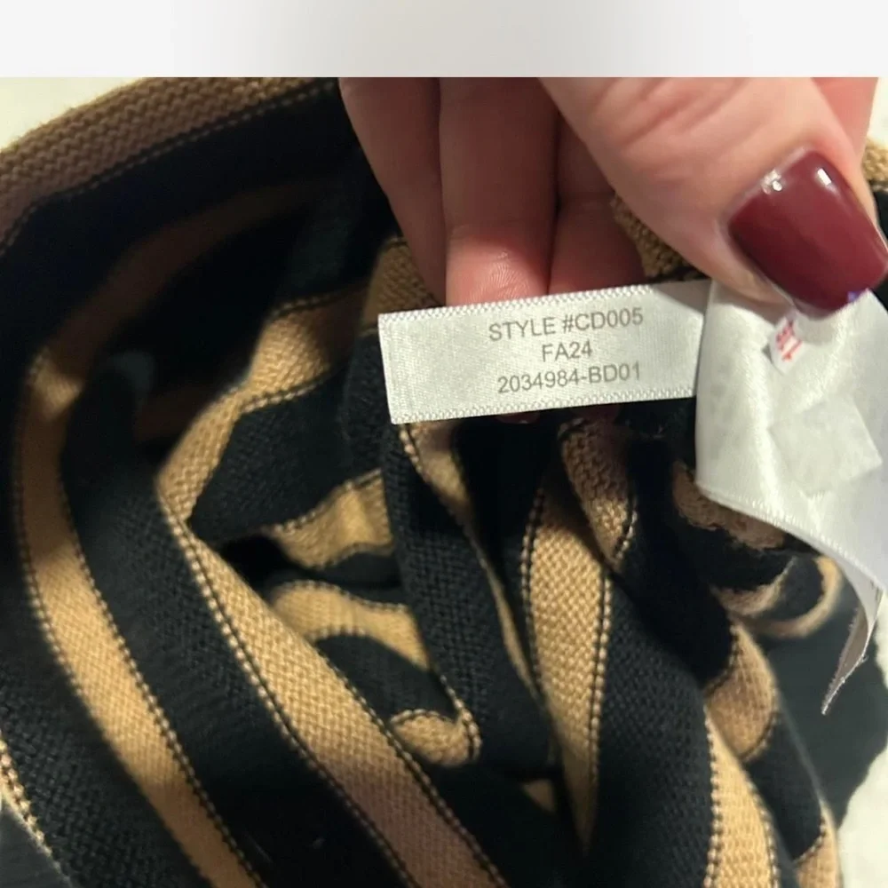 |J.Crew| Black Tan Striped Crewneck Relaxed Sweater 100% Cotton Woman's Small